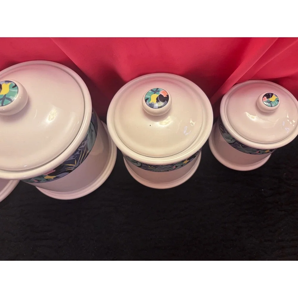 Vitramaster Key Largo 90s Vintage Ceramic Canister Set 4pc Tropical Jungle Leaf